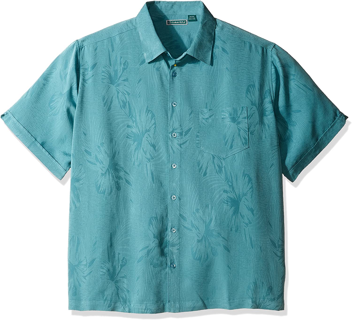 Cubavera Mens Short Sleeve Polyester L-Shape Embroidered Button-Down Shirt