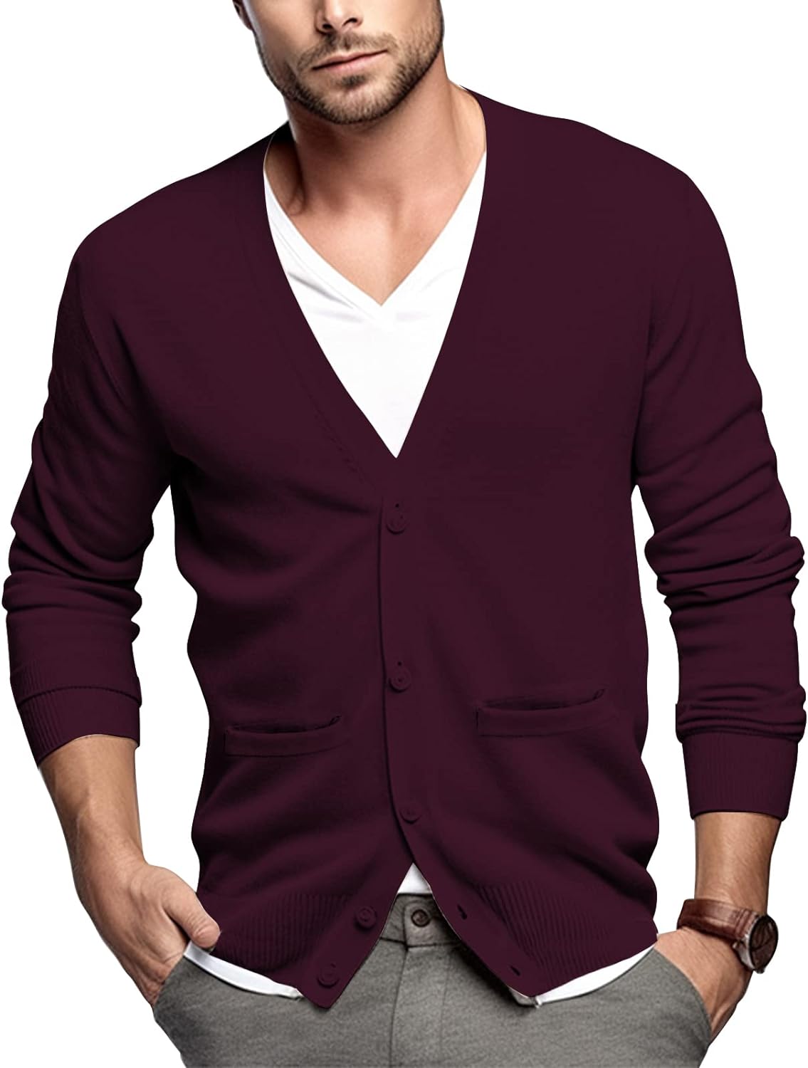 QUALFORT Mens Cardigan Sweater 100% Cotton Pockets Casual Slim Fit V-Neck  Knitted Sweaters Button up, Mustard, Medium : : Clothing, Shoes &  Accessories