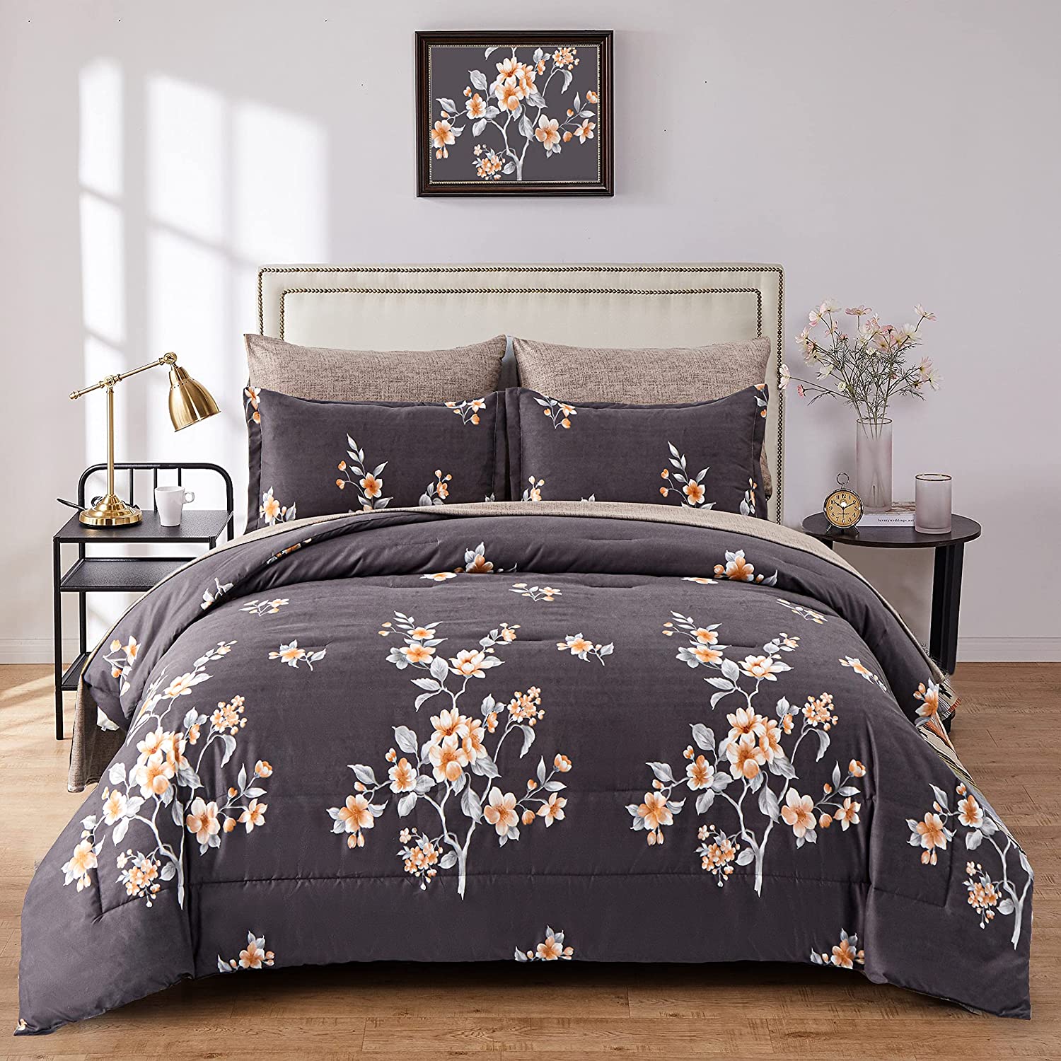 Luxudecor Floral Comforter Set Queen Size 7 Piece, Blush Flower Bed in a  Bag, Elegant Floral Comforter with Sheet Set, Soft Microfiber Bedding Set  for