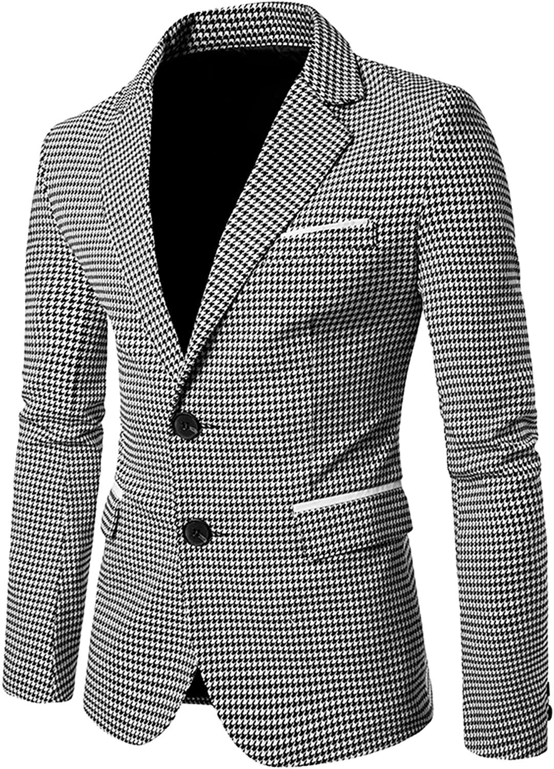 Lars Amadeus Men's Casual Sport Coat Pattern Button Up Houndstooth Plaid Blazer 