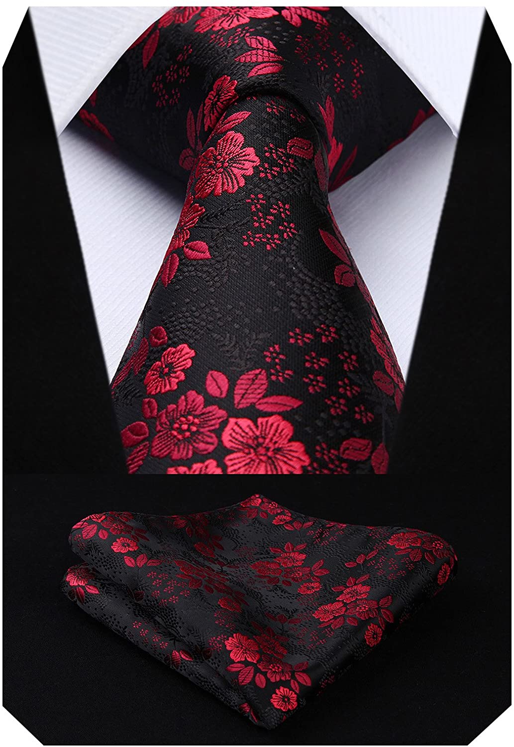 HISDERN Extra Long Floral Paisley Tie Handkerchief Mens Necktie & Pocket Square Set 