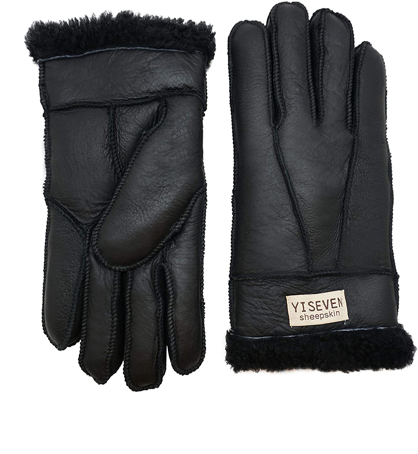 YISEVEN Men's Buttery-Soft Lambskin Winter Leather Gloves Wool Lined 