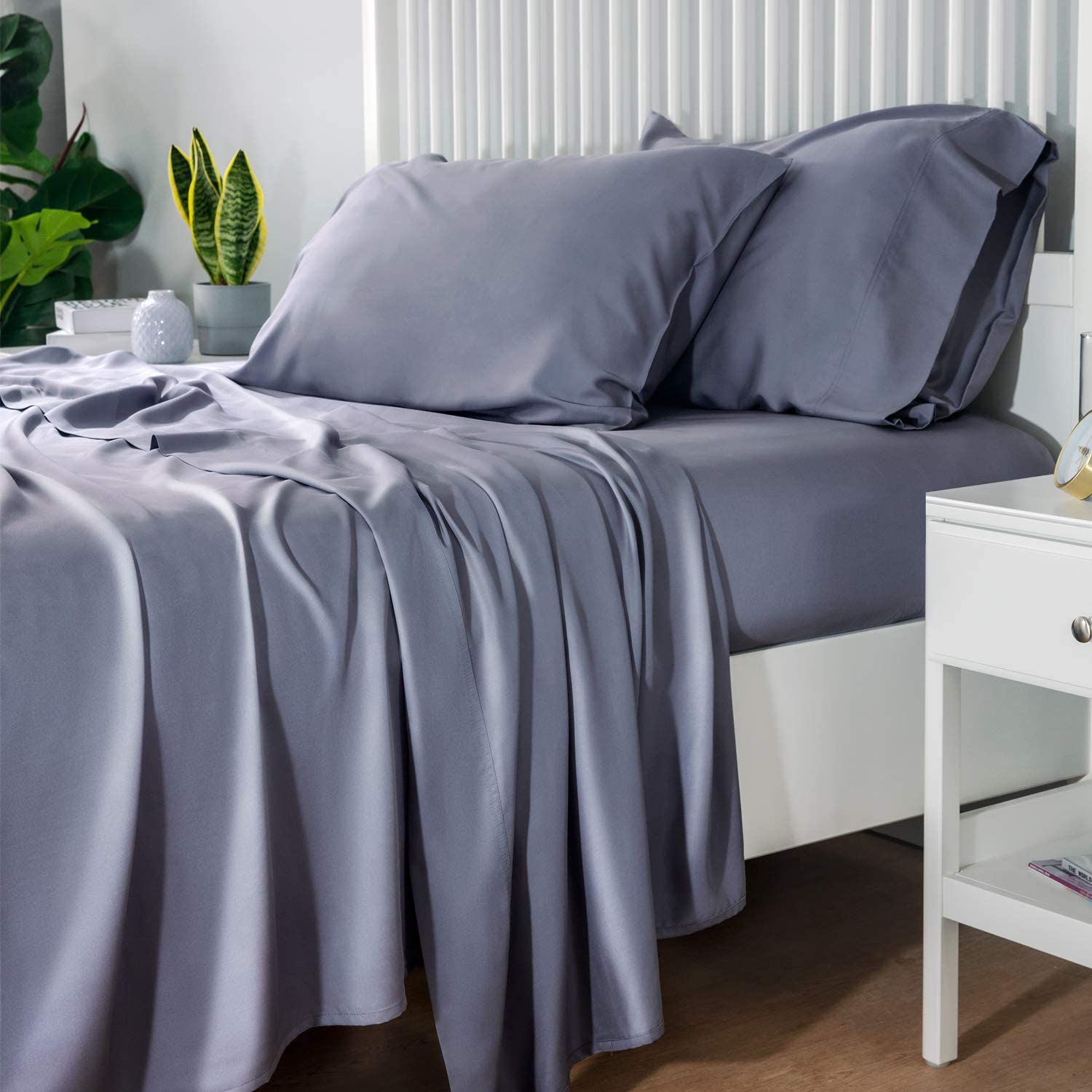 Bedsure 100% Bamboo Sheets King Size Cooling Sheets Deep Pocket Bed Sheets-Super