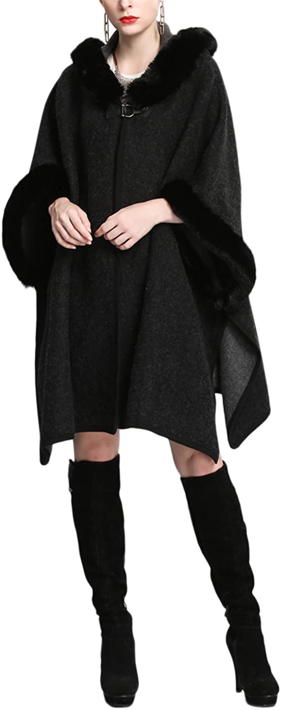 Cloak for Women with Hood Batwing Sleeve Shawl Wool Blend Hooded Cape  Poncho Mid-Length Cloak Coat Jacket