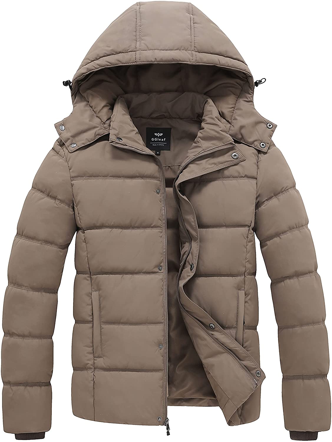 GGleaf Men's Hooded Winter Coat Warm Puffer Jacket Thicken Quilted Coat with Removable Hood