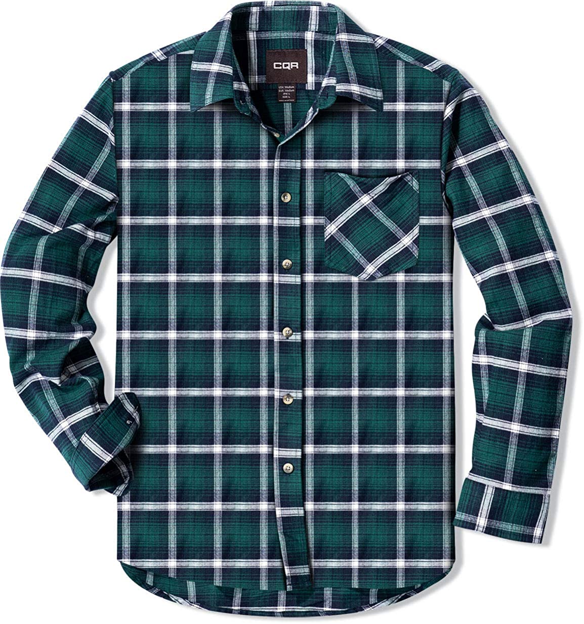 CQR Men's All Cotton Flannel Shirt, Brushed Soft Casual Button Up Plaid  Shirt, L