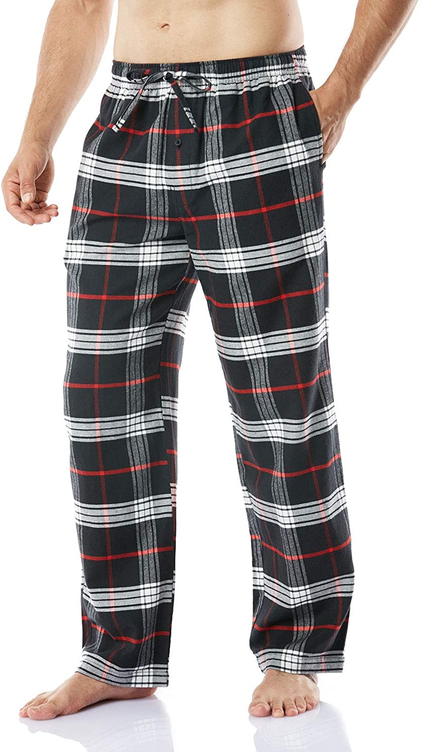 CQR Men's 100% Cotton Plaid Flannel Pajama Pants Brushed Soft Lounge & Sleep PJ Bottoms with Pockets 