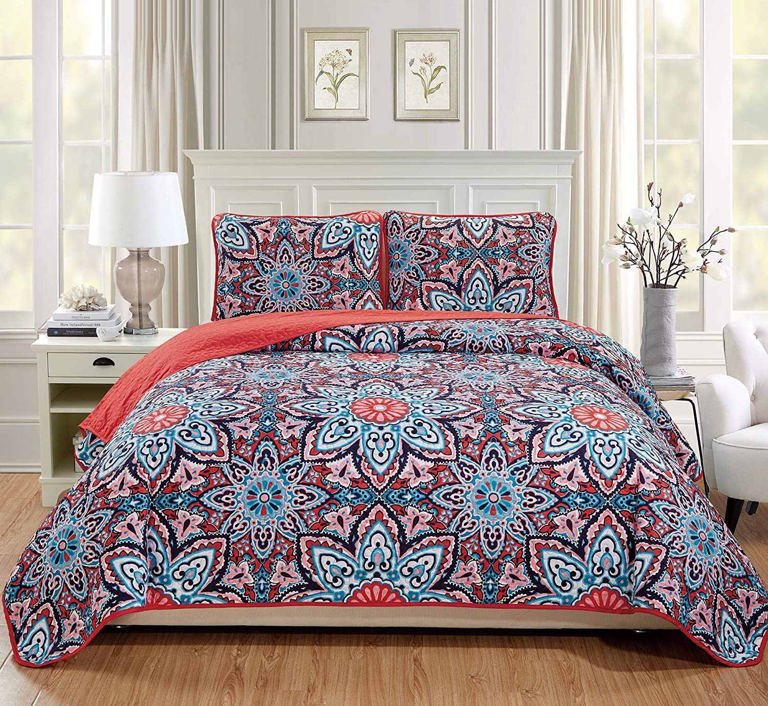 Luxury Home Collection 2 Piece Twin Size Coverlet Bedspread Quilt Set with Fun 