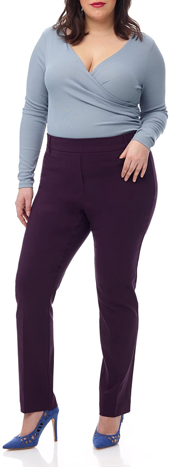 Rekucci Curvy Woman Ease into Comfort Plus Size Straight Pant w/Tummy Control
