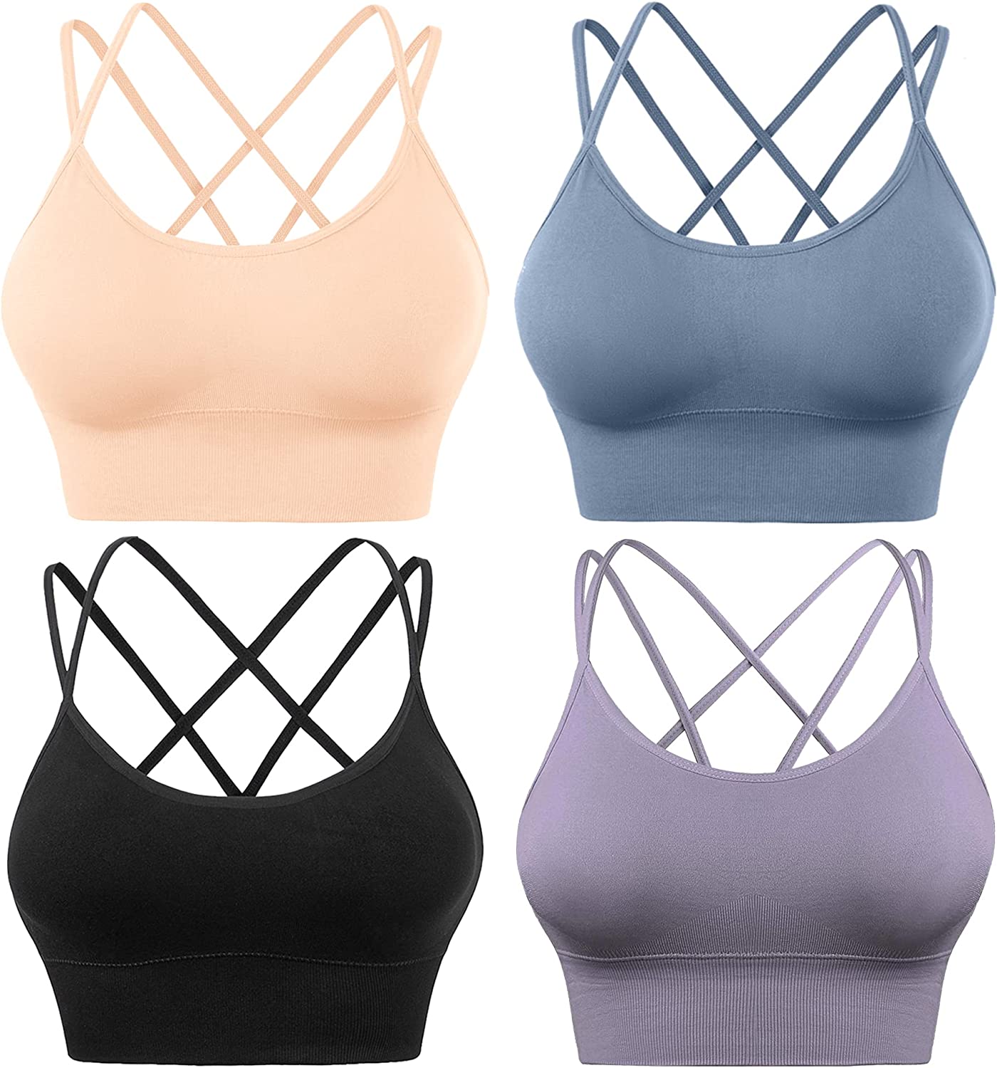 Womens Back Sport Bras Padded Strappy Cropped Bras for Yoga