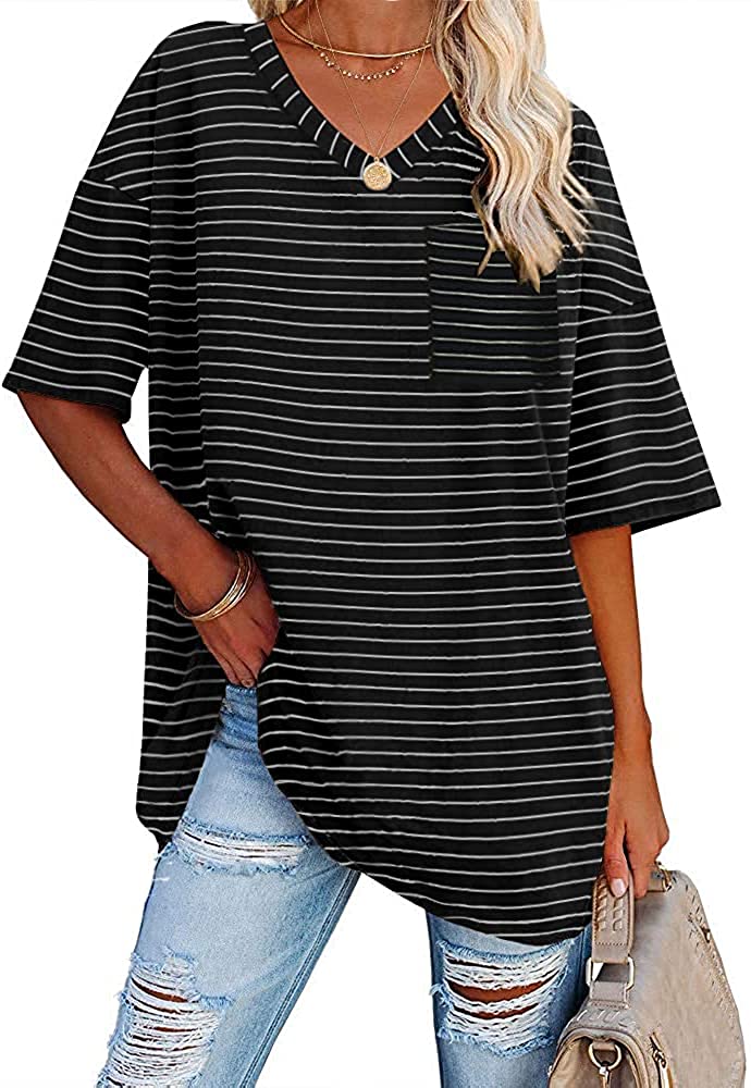 Ebifin Women's Oversized T Shirts Tees Half Sleeve V Neck Comfy