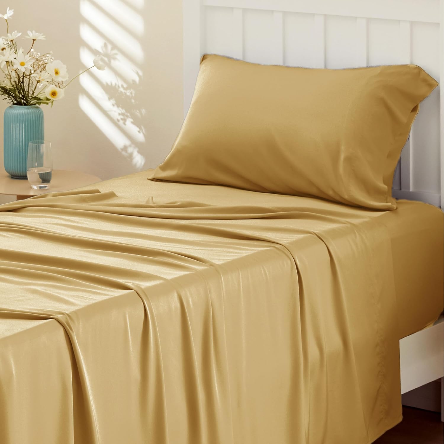 Bedsure Queen Sheets, Rayon Derived from Bamboo, Queen Cooling Sheet Set,  Deep Pocket Up to 16, Breathable & Soft Bed Sheets, Hotel Luxury Silky