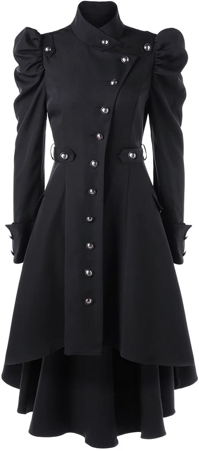 Nihsatin Vintage Womens Steampunk Victorian Swallow Tail Long Trench ...