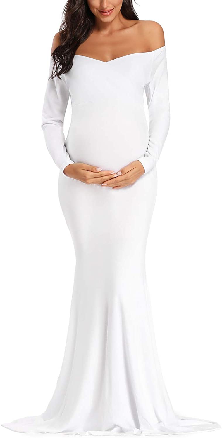 Ecavus Women's Off Shoulder Maternity Dress Slim Cross-Front V