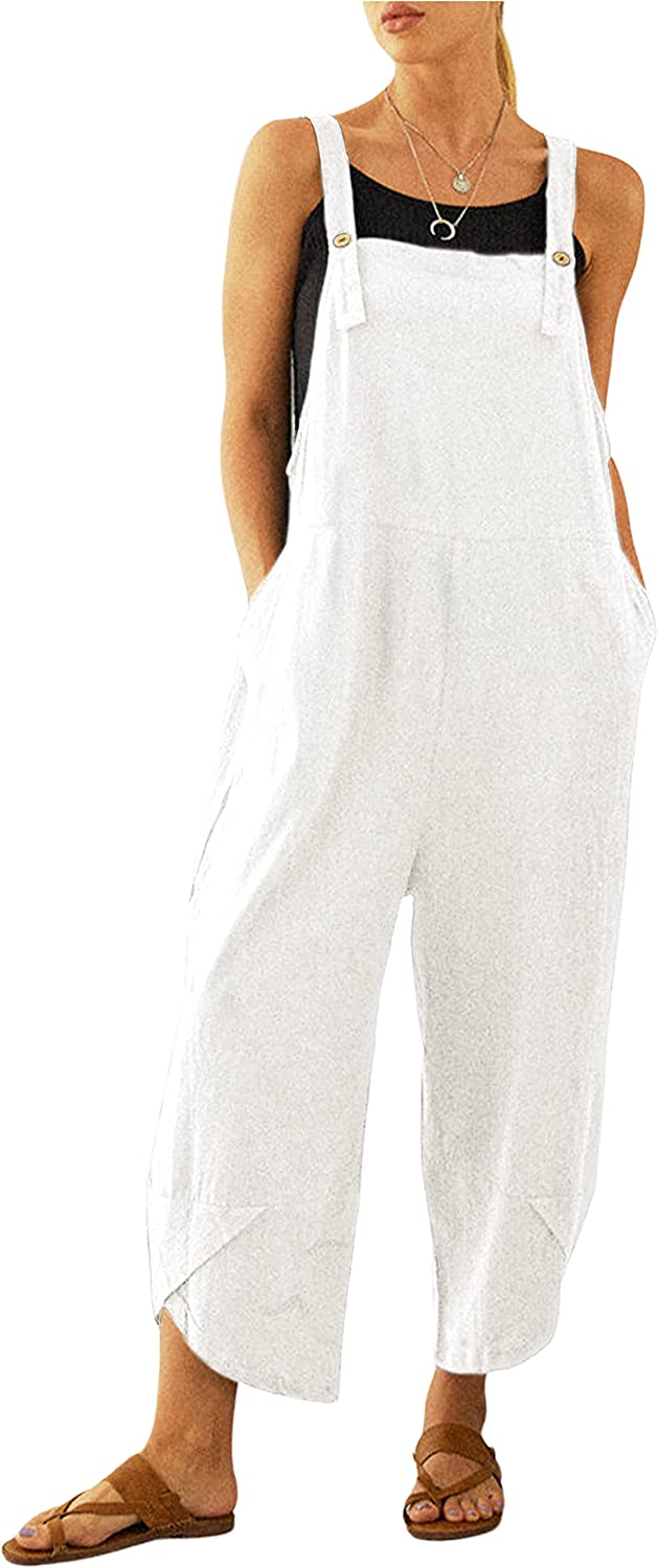 Uaneo Womens Cotton Adjustable Casual Summer Bib Overalls Jumpsuits with Pockets 