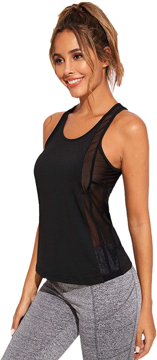 SweatyRocks Women's Workout Yoga Tops Sheer Mesh Gym Exercise Shirts Flowy  Tank Top, Black Solid, X-Small : : Clothing, Shoes & Accessories