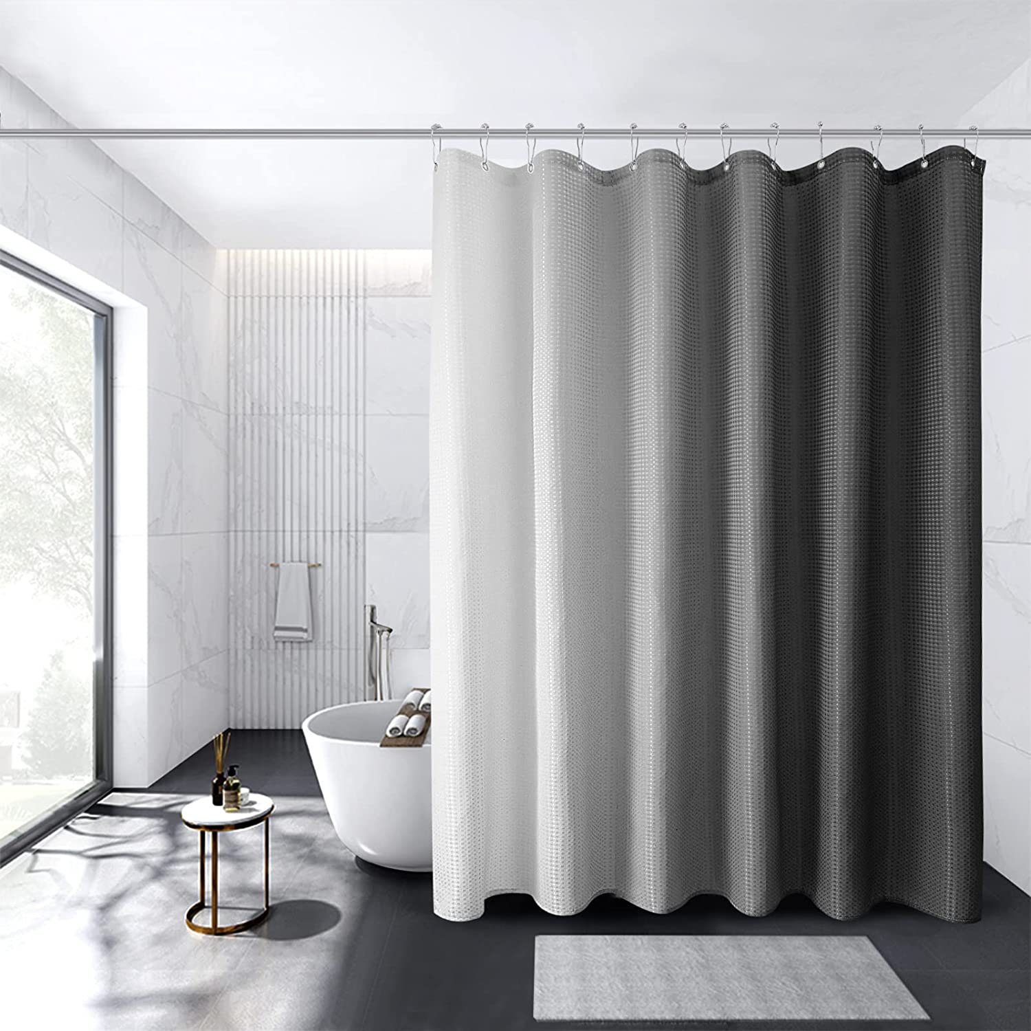 Shower Curtain Decor Set Ombre Colorful Design Black Gray Bath Curtains 12 Hooks 