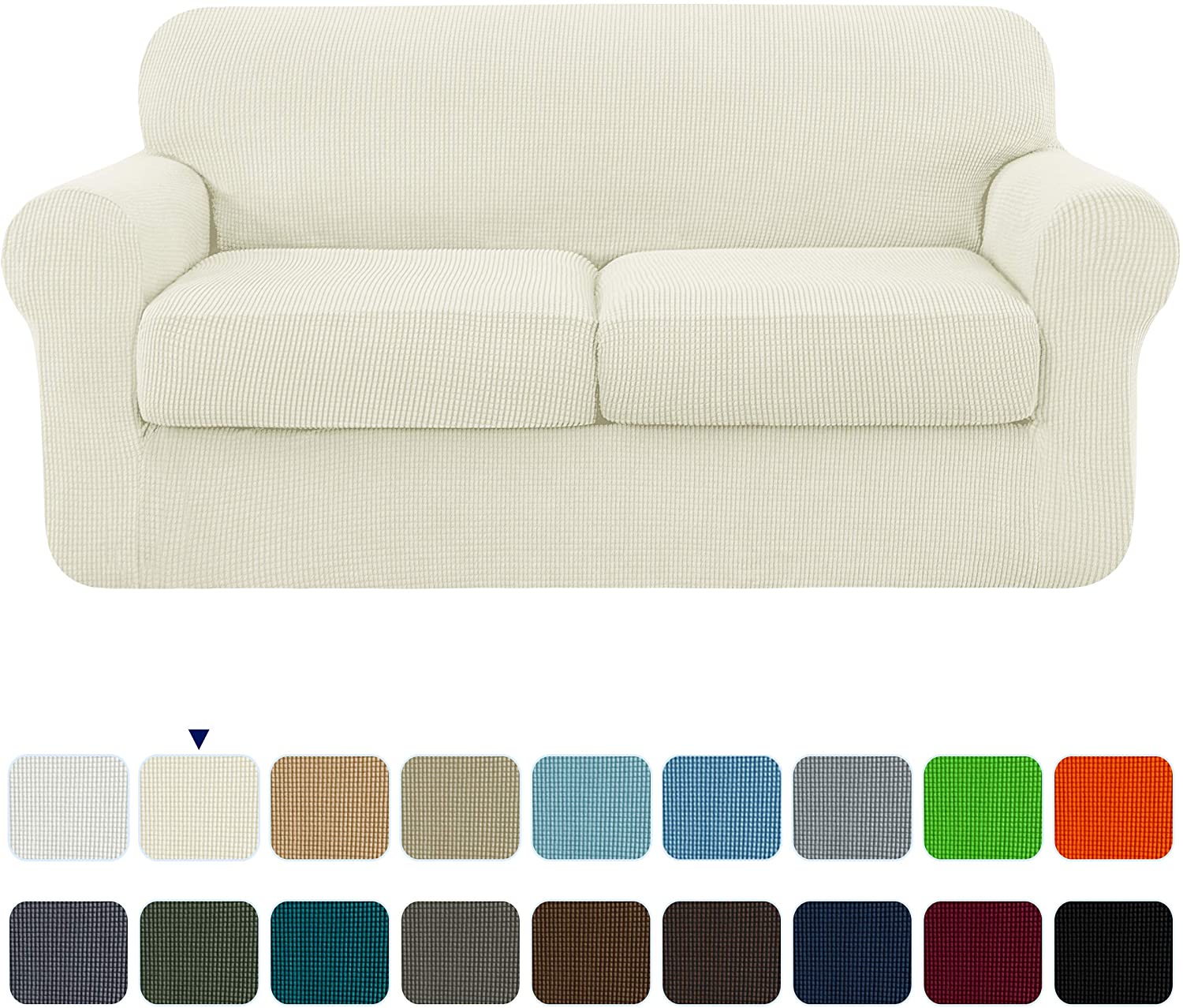 Subrtex Funda de sofá con 2 fundas de asiento separadas elástica funda de sofá 2 plazas funda elástica para sofá color crema 