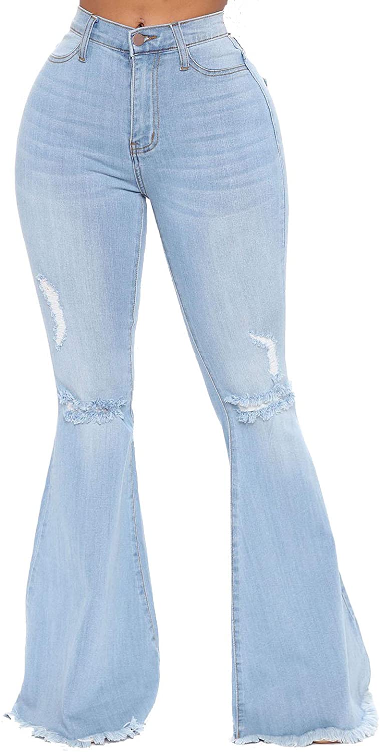Women's Flare Stretch Distressed Jeans Destroyed Denim Pants Bell Bottom  Jeans Flare Denim Pants 70s Outfits for Women Jeans (Color : Blue, Size :  Medium) price in UAE,  UAE
