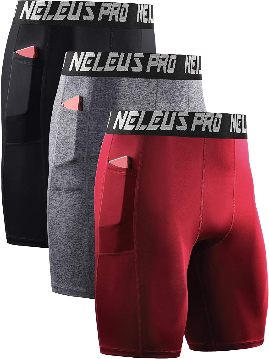Neleus Men's Compression Shorts Pack of 3 