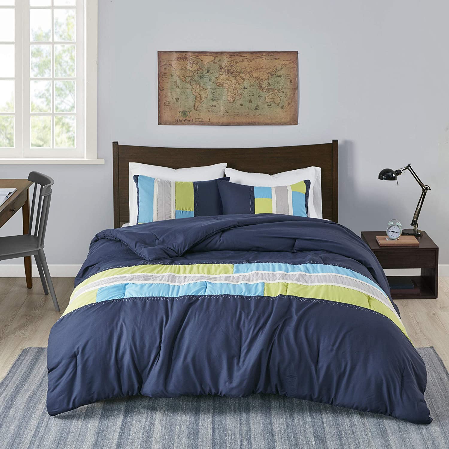 MI ZONE Cozy Comforter Set Geometric Stripes Vibrant Color Design All  Season Bed | eBay