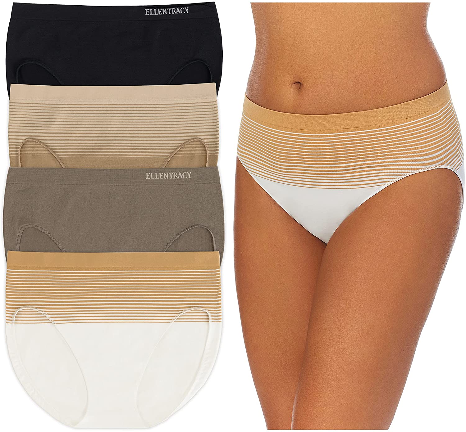 ELLEN TRACY Women's Hi Cut Brief Panties Breathable Seamless Underwear 4- Pack Mu