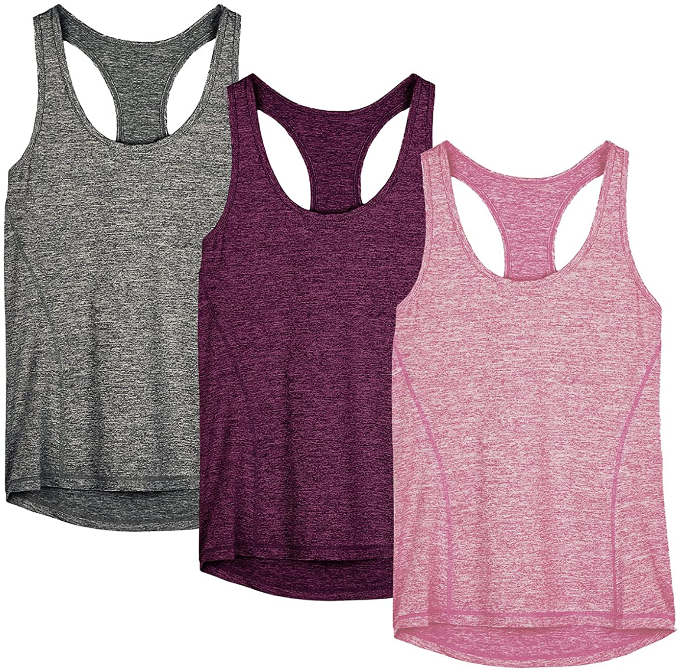 Icyzone Tag-Free Racerback Women's Workout Tank Tops, 3-Pack