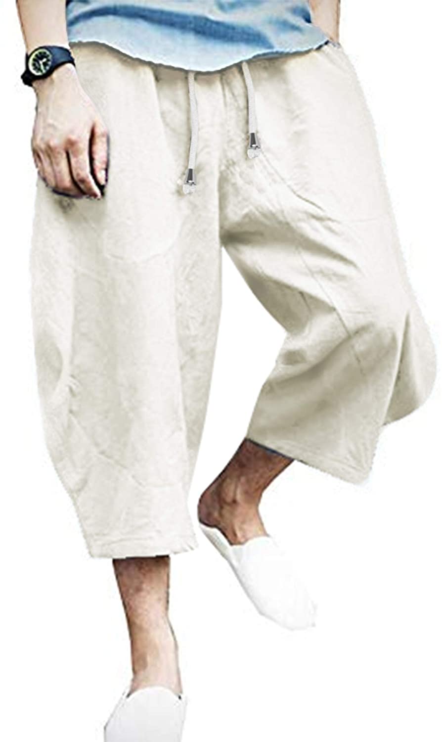 COOFANDY Men Cotton Linen Beach Pant Casual Drawstring Lightweight Baggy Hippie Pants