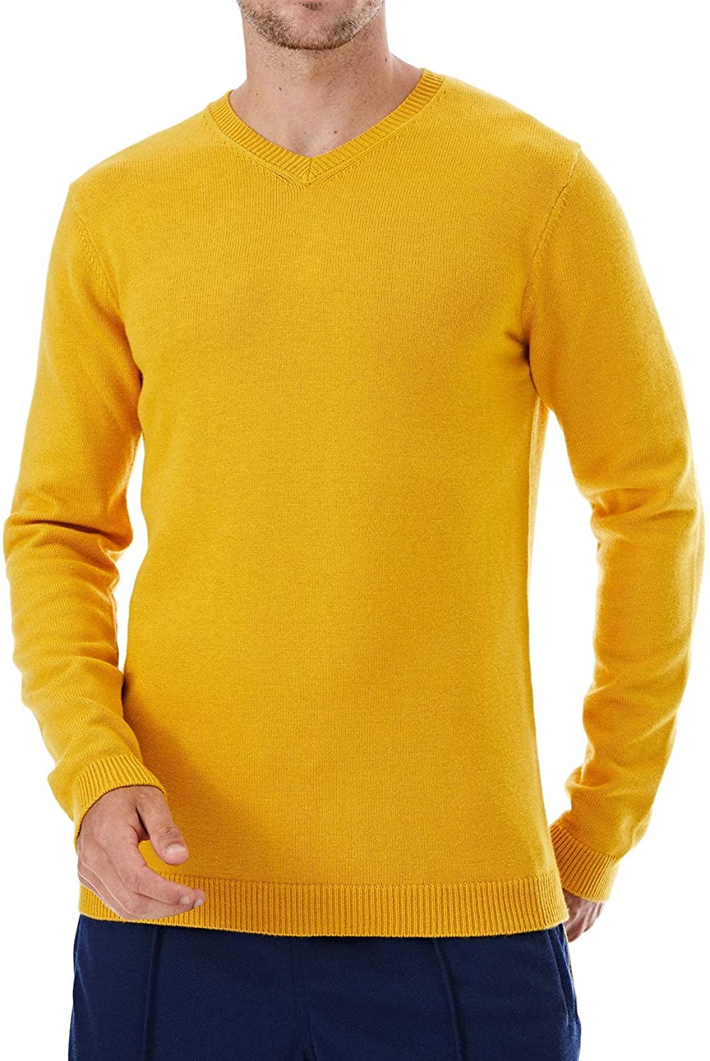 Lello Men's Cotton Wool Blend Midweight Slim fit V-Neck Sweater 