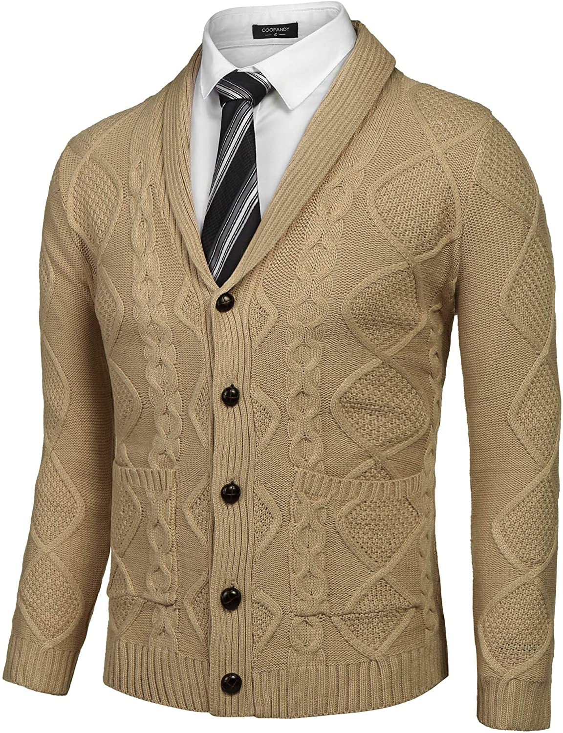 COOFANDY Men's Shawl Collar Cardigan Sweater Slim Fit Merish Aran ...