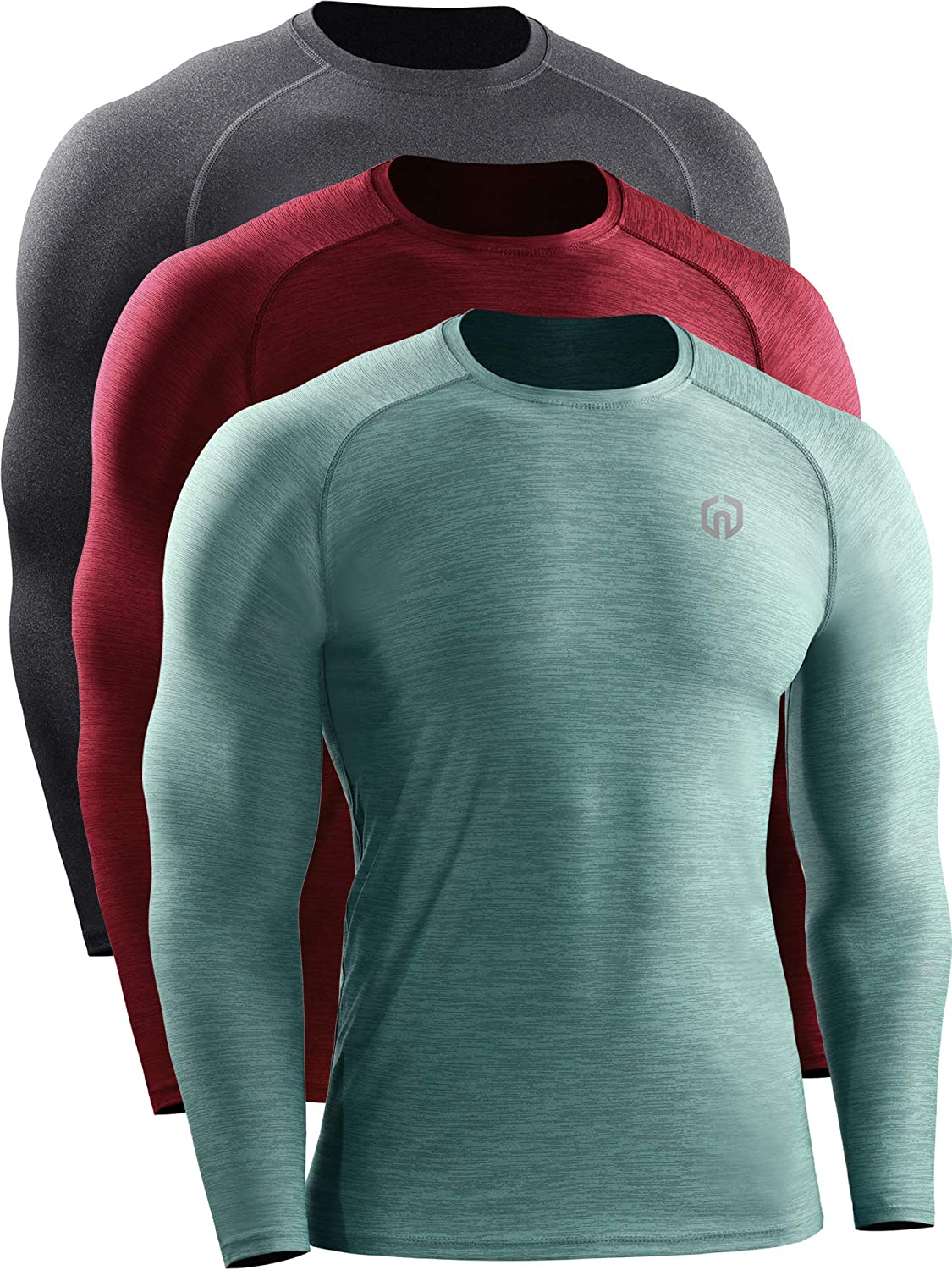 NELEUS Mens Dry Fit Athletic Workout Running Shirts Hoodie Long Sleeve,Dark  Grey+Red+Light Green,US Size XL 