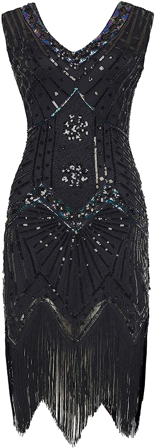 Babeyond Women S Plus Size Flapper Dresses 1920s V Neck Beaded Fringed