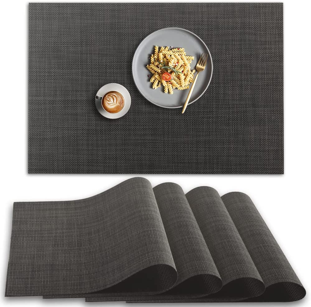 homEdge PVC Placemat, 4 PCS of Non-Slip Heat Resistant Place Mats, Washable  Vinyl Placemats, Set of 4 – Gray