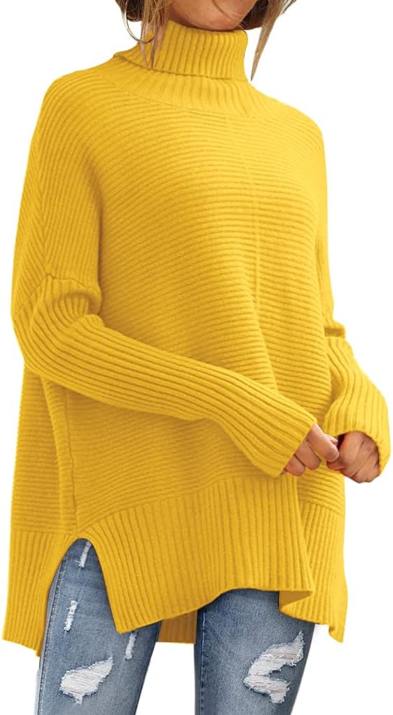 LILLUSORY Women's Oversized Turtleneck Sweaters 2023 Fall Batwing Sleeve  Ribbed Tunic Sweater