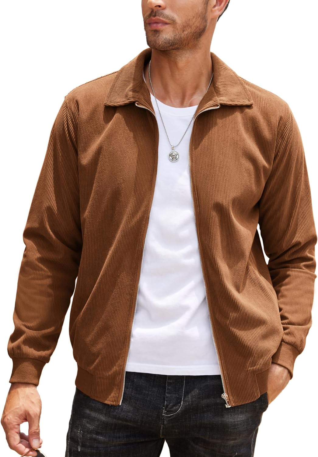 COOFANDY Men's Casual Corduroy Jacket Lightweight Bomber