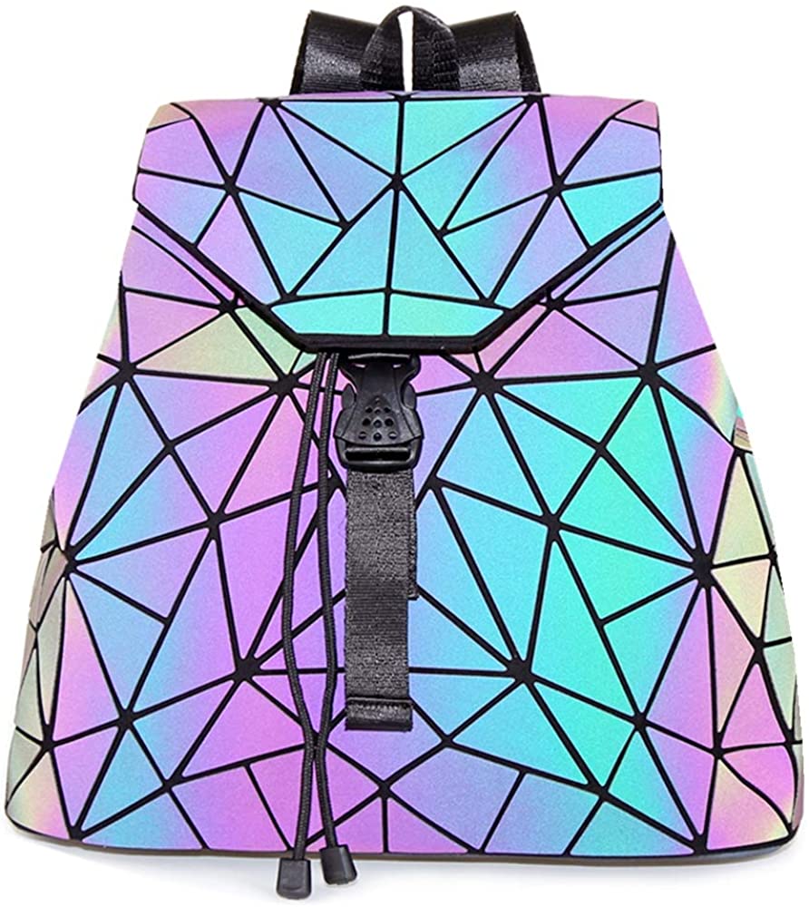 丿Luminous Womens Handbag Makeup Bag Lattice Design Geometric Bag Unique Purses