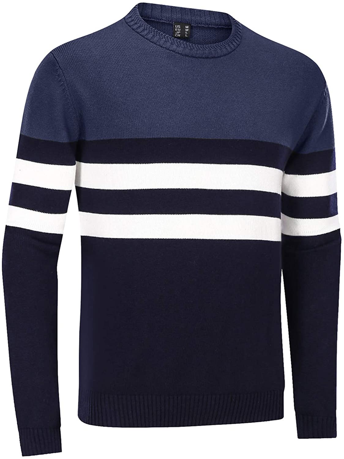 Mens New Striped Knitwear Knitted Crew Neck Casual Pullover Sweater Jumper Top 