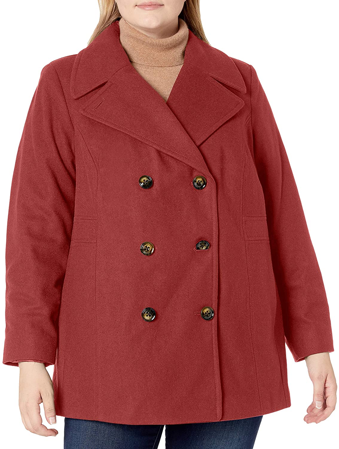 LONDON FOG Womens Plus-Size Double Breasted Peacoat with Scarf 
