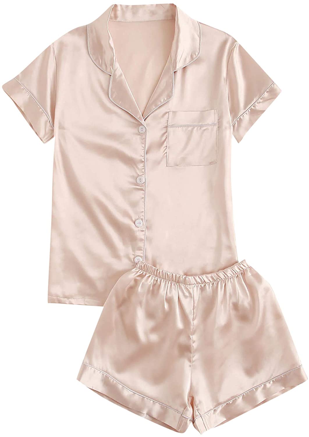 Details about   SweatyRocks Women's Short Sleeve Sleepwear Button Down Satin 2 Piece Pajama Set 