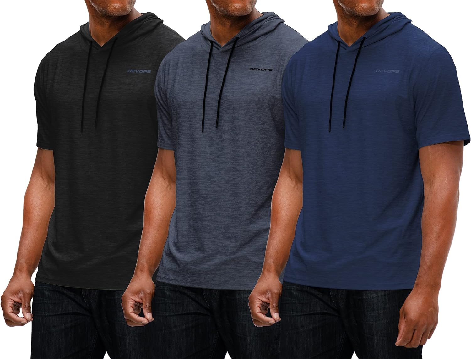 DEVOPS 3 Pack Men's Hoodie Short Sleeve Fishing Hiking Running Workout T- Shirts