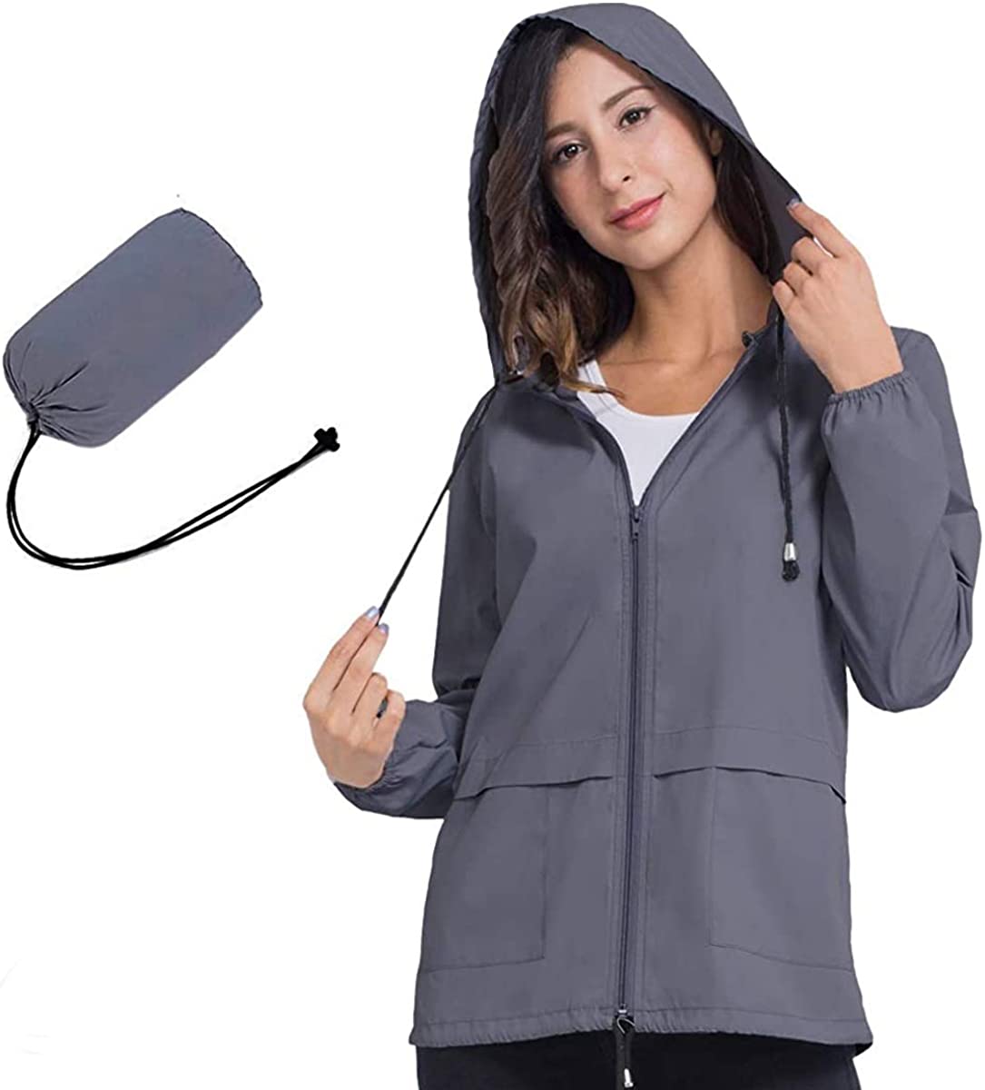 JTANIB Womens Lightweight Hooded Waterproof Raincoat Windbreaker Packable Active Outdoor Rain Jacket