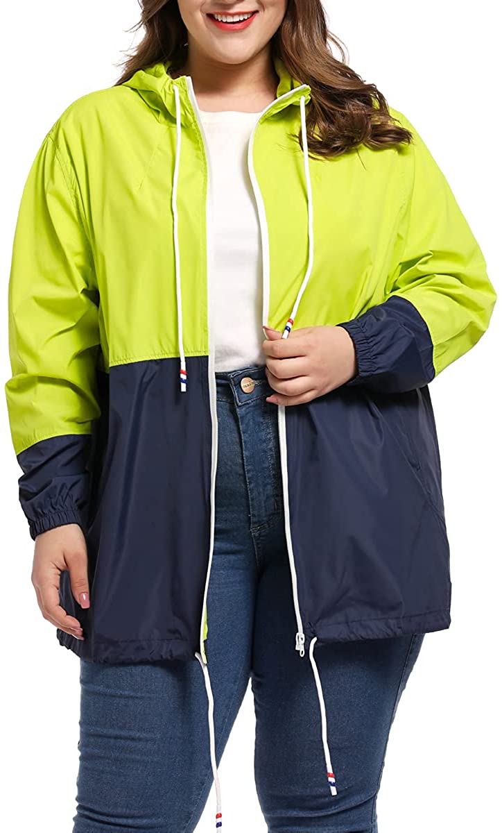 TULGRVE Women's Plus Size Rain Jacket Lightweight Rain Coat Outdoor Hooded Windbreaker