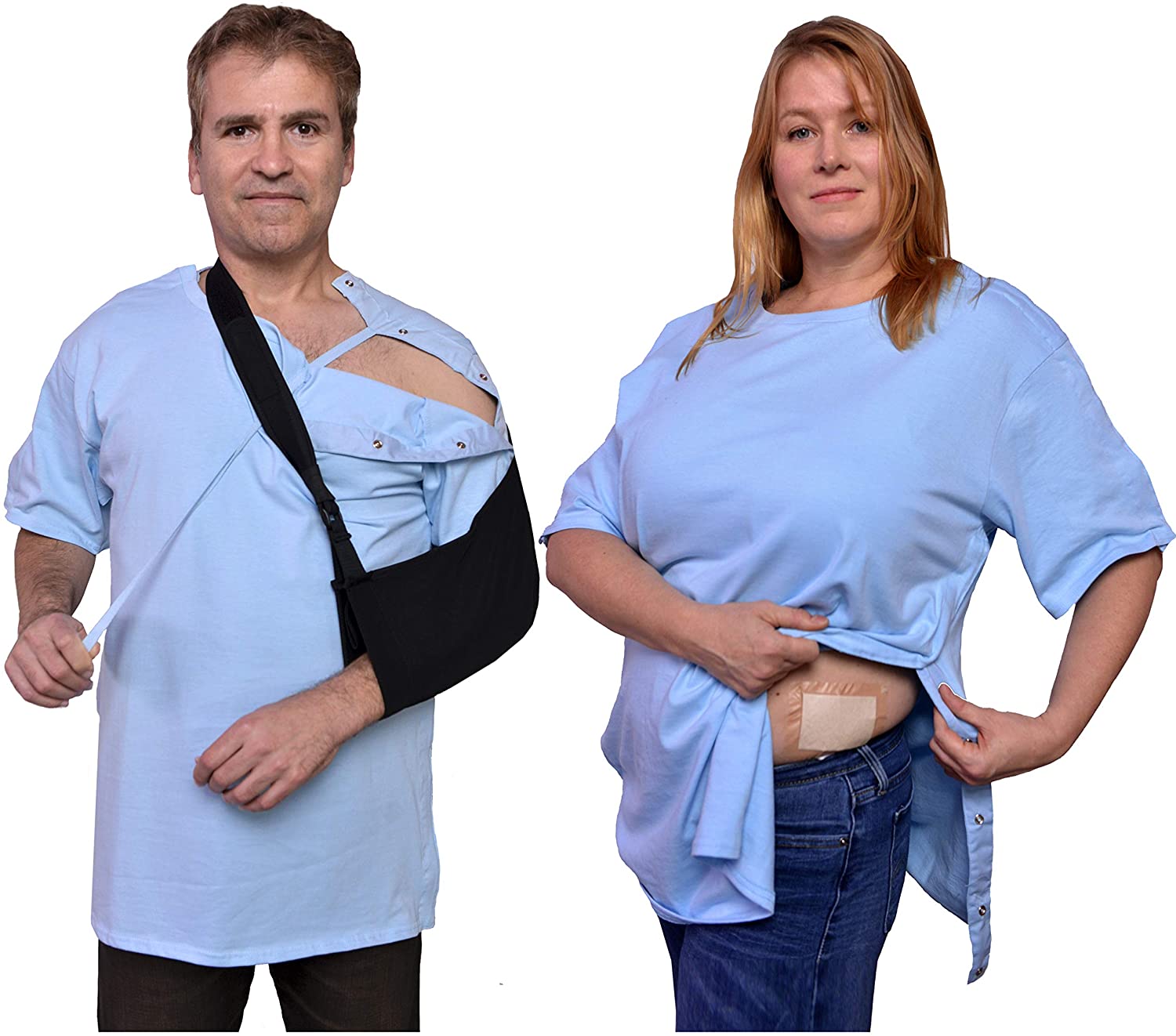 2 Pieces Post Surgery Shirt for Men Women Unisex Shoulder Surgery Shirts  Left Right Side Snap Access Recovery Hospital Shirts : : Clothing