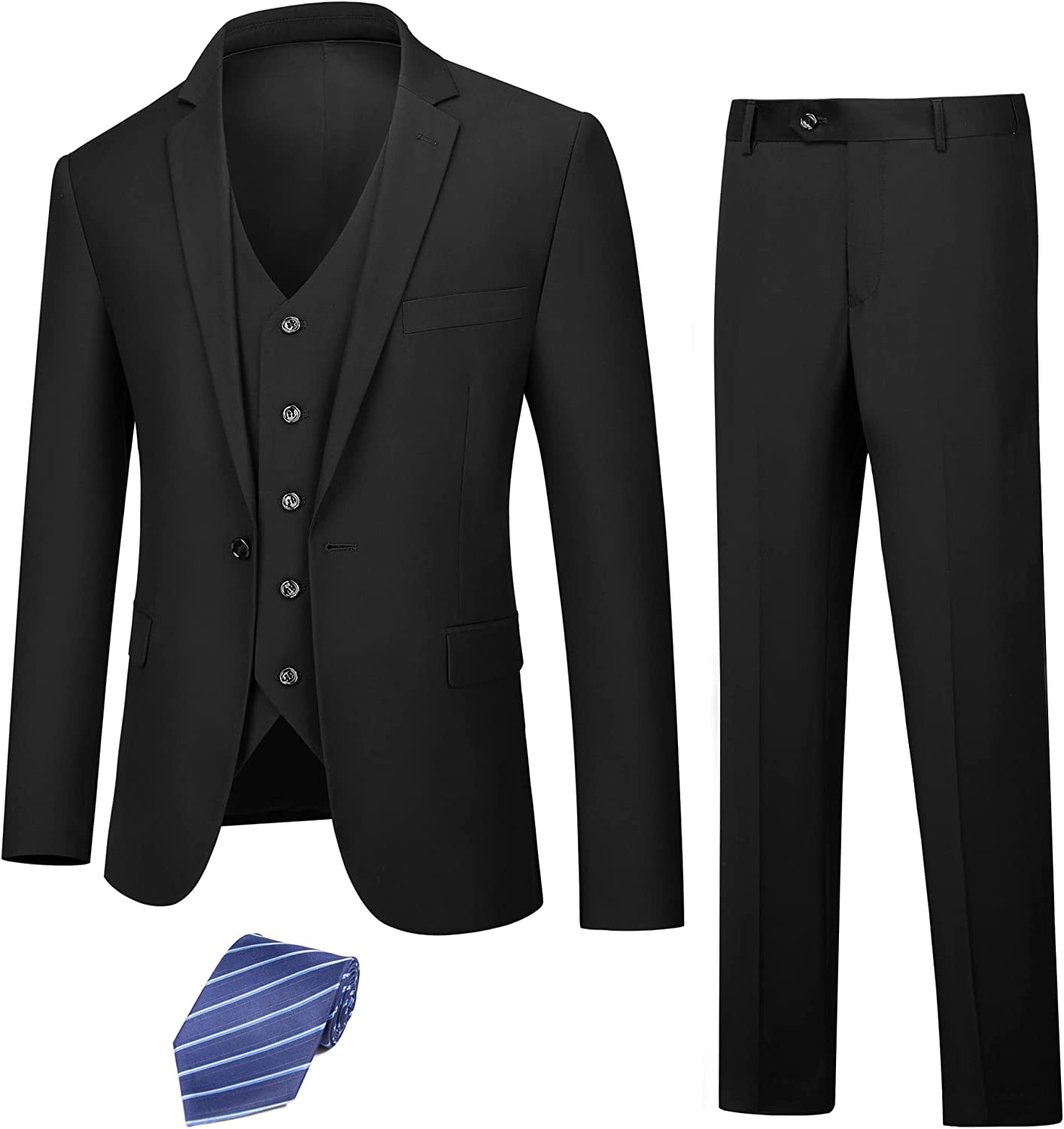 3 Piece Men's Suits Slim Fit Solid Jacket Vest Pants with Tie One Button Suit Set LUPURTY Suits for Men 