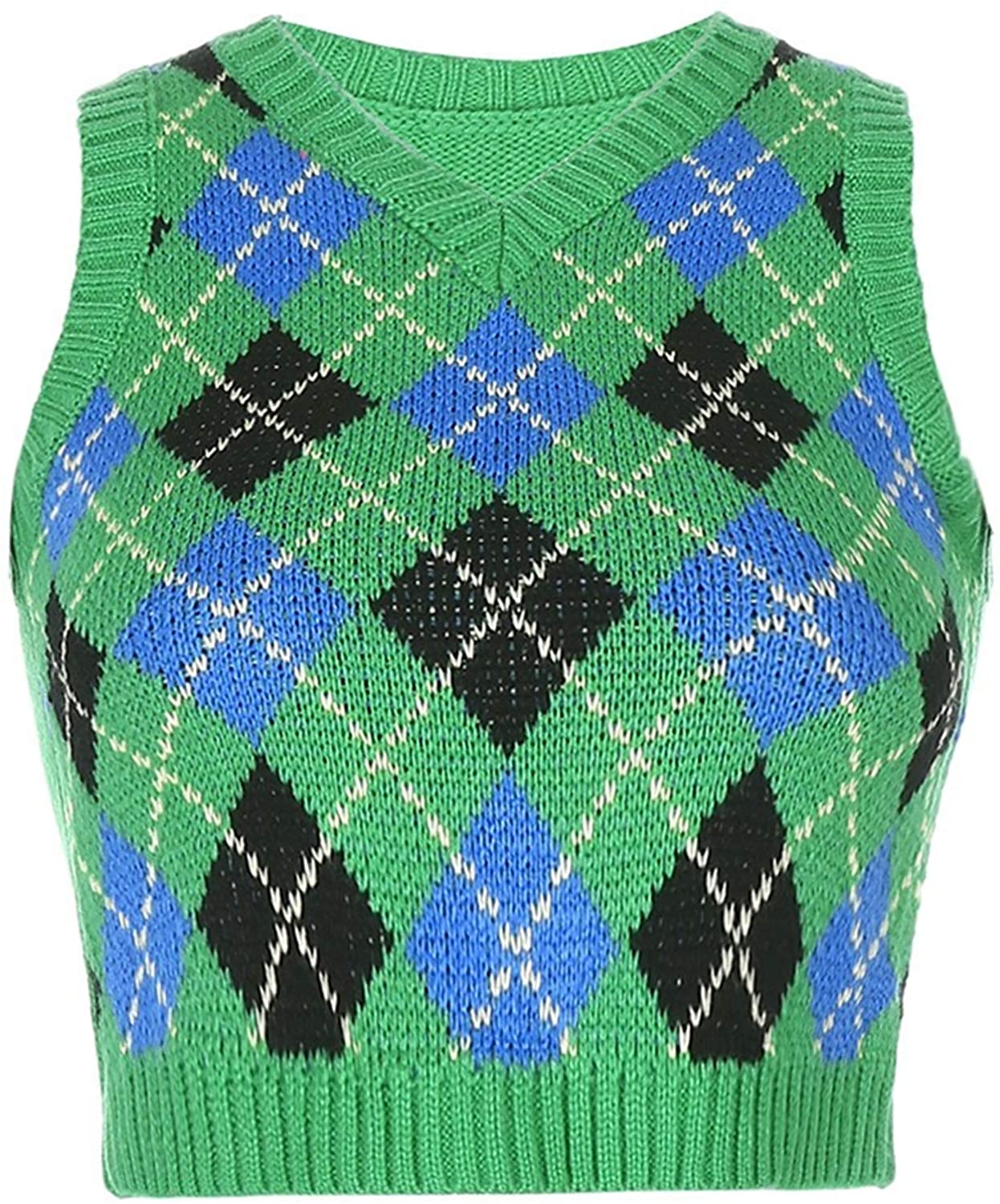 Yuhanya Women V Neck Cute Argyle Preppy Style Knit Vest Sweater for Women  Sleeveless Tank Top : : Clothing, Shoes & Accessories