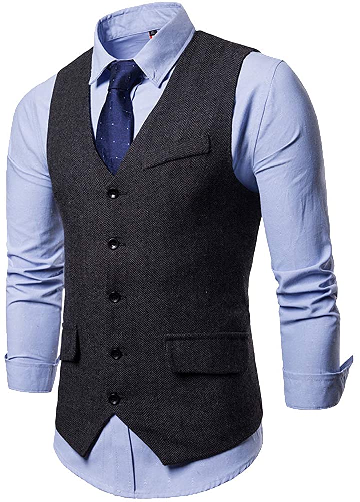 Cottory Men's Single-Breasted Tweed Suit Vest Classic Dress Waistcoat ...