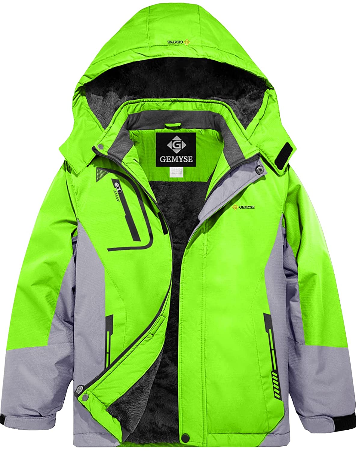 GEMYSE Boys Waterproof Ski Snow Jacket Hooded Fleece Windproof Winter Jacket 