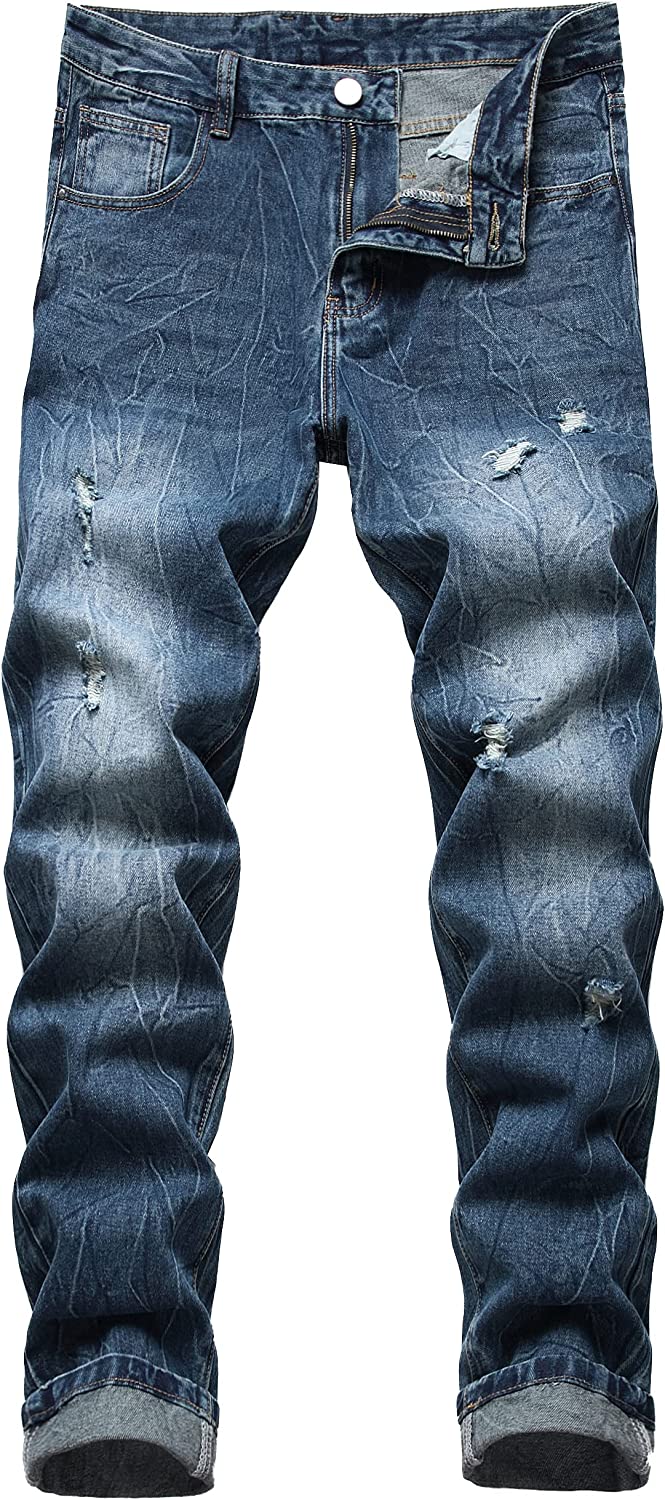 QIMYUM Mens Ripped Jeans, Distressed Destroyed Slim Fit Denim Pants |