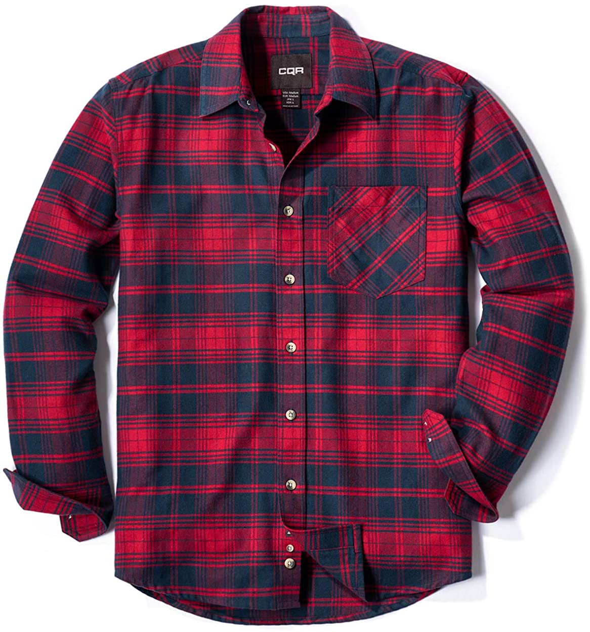 Long Sleeve Casual Button Up Plaid Shirt CQR Mens All Cotton Flannel Shirt Brushed Soft Outdoor Shirts 