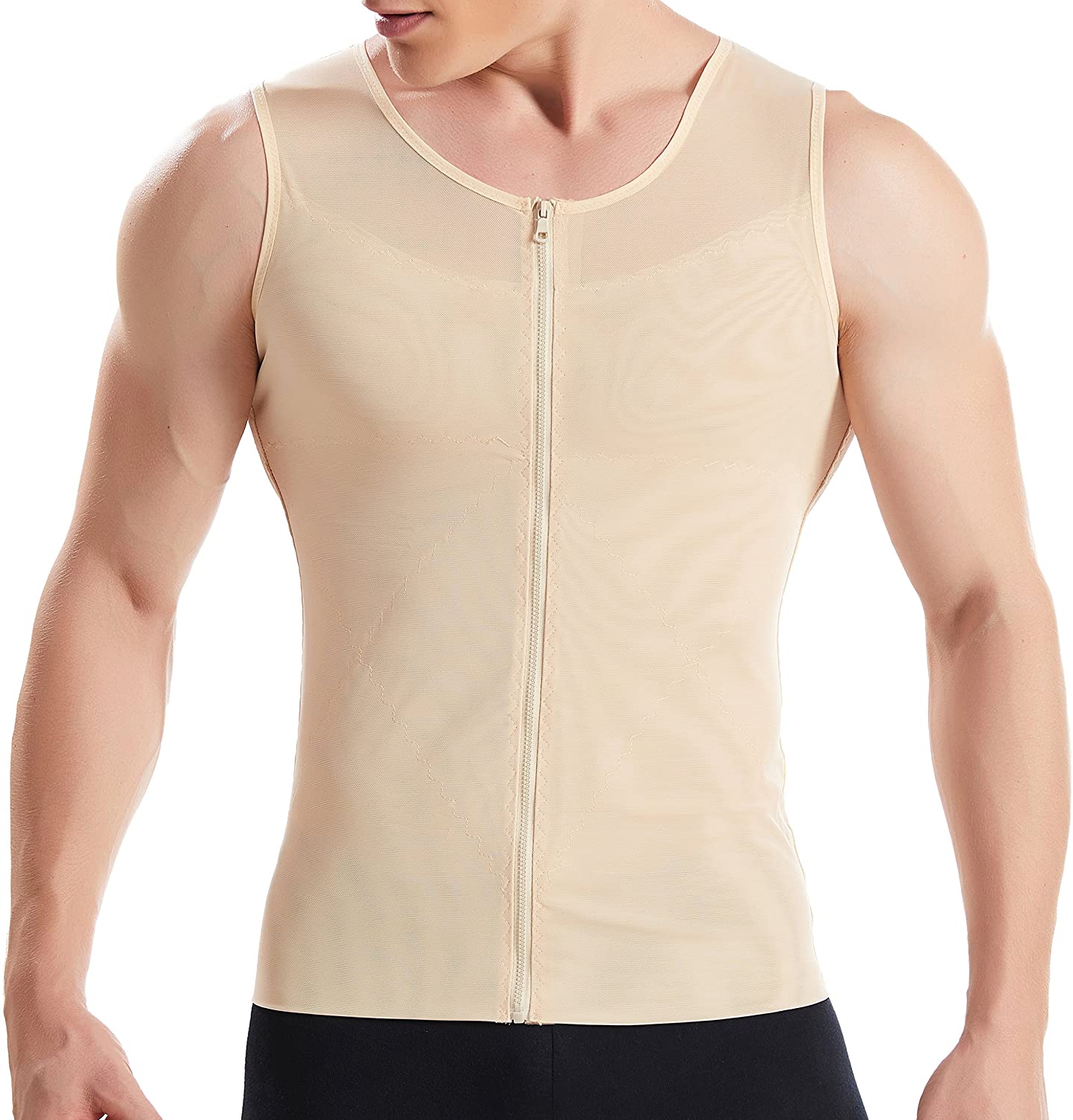 HANERDUN Mens Body Shaper Slimming Shirt Compression Vest Elastic Slim Shapewear
